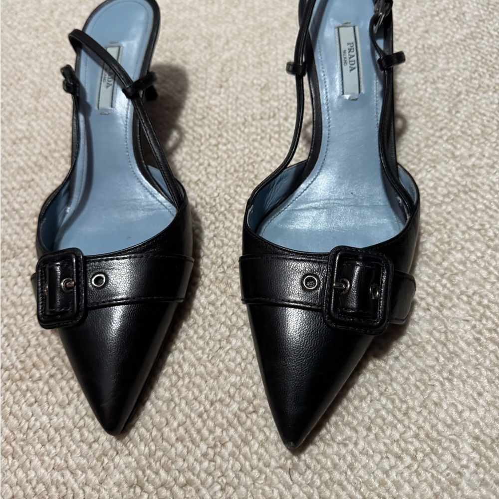 Prada Black Leather Heels with Buckle